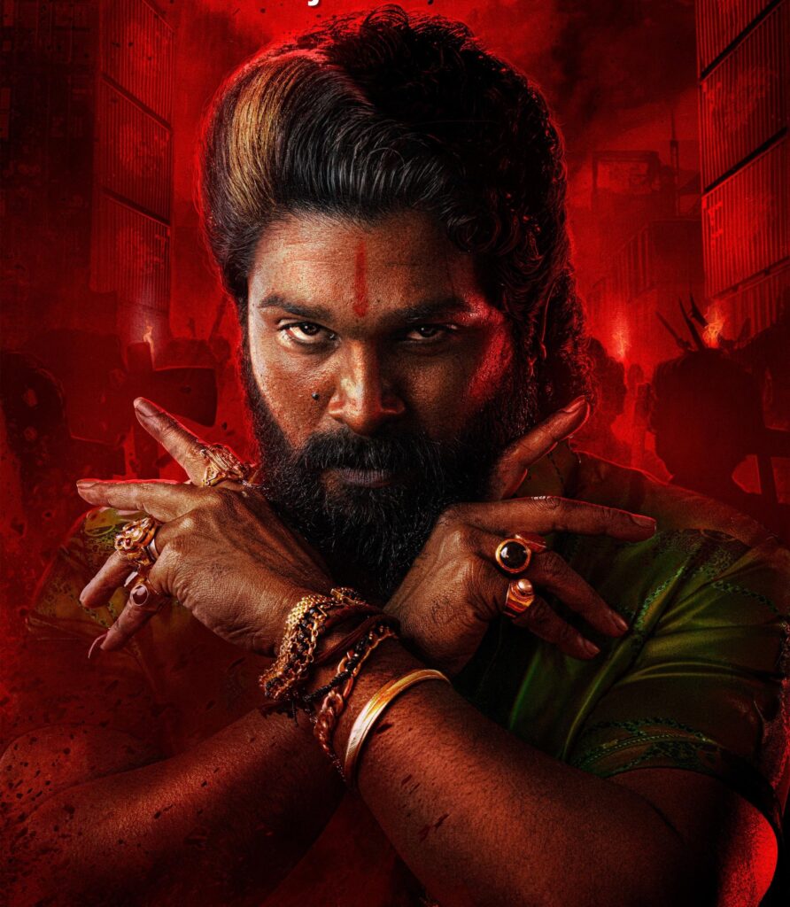 "Allu Arjun in Pushpa 2 movie poster for the first-day release."